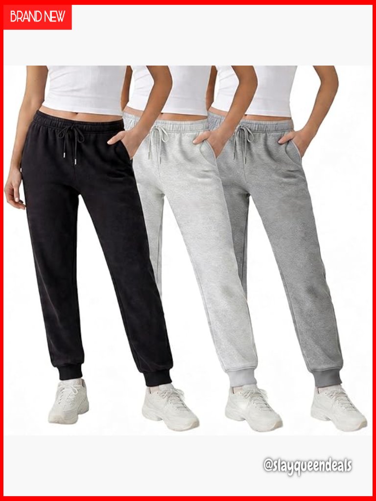 3 Pack Fleece Joggers With Deep Pockets, Slim Fit, Drawstring Waist